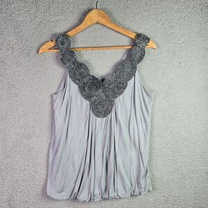 Body Central Embellished Beaded Sleeveless Top L Grey Statement Y2K Glam Tank